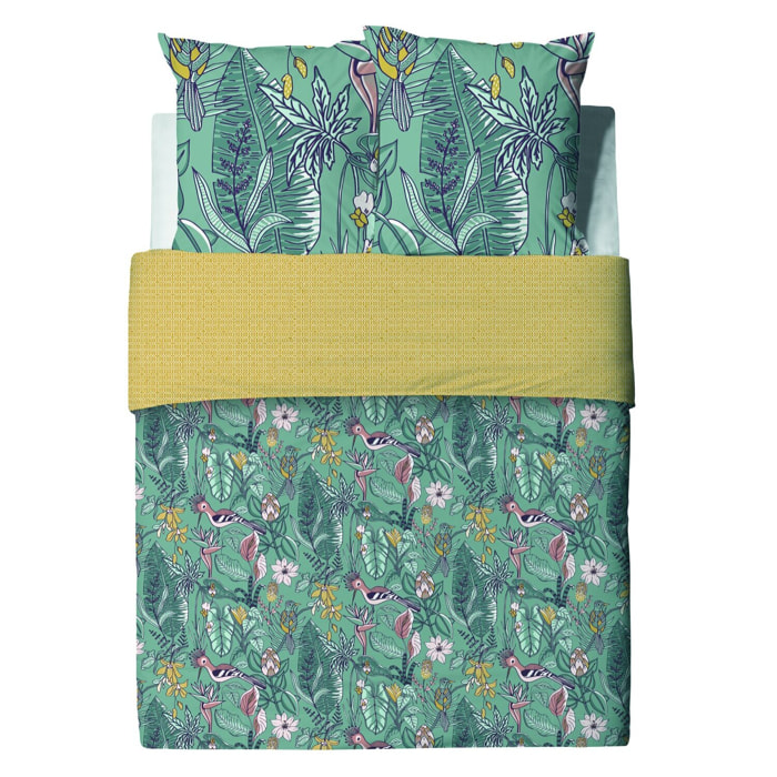 Parure housse de couette imprimé 100% coton - hupia - jaune