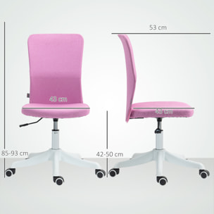 Silla de Escritorio sin Brazos Silla de Oficina Giratoria Tapizado en Lino Sintético con Altura Ajustable para Estudio Dormitorio Tocador Carga 120 kg Rosa