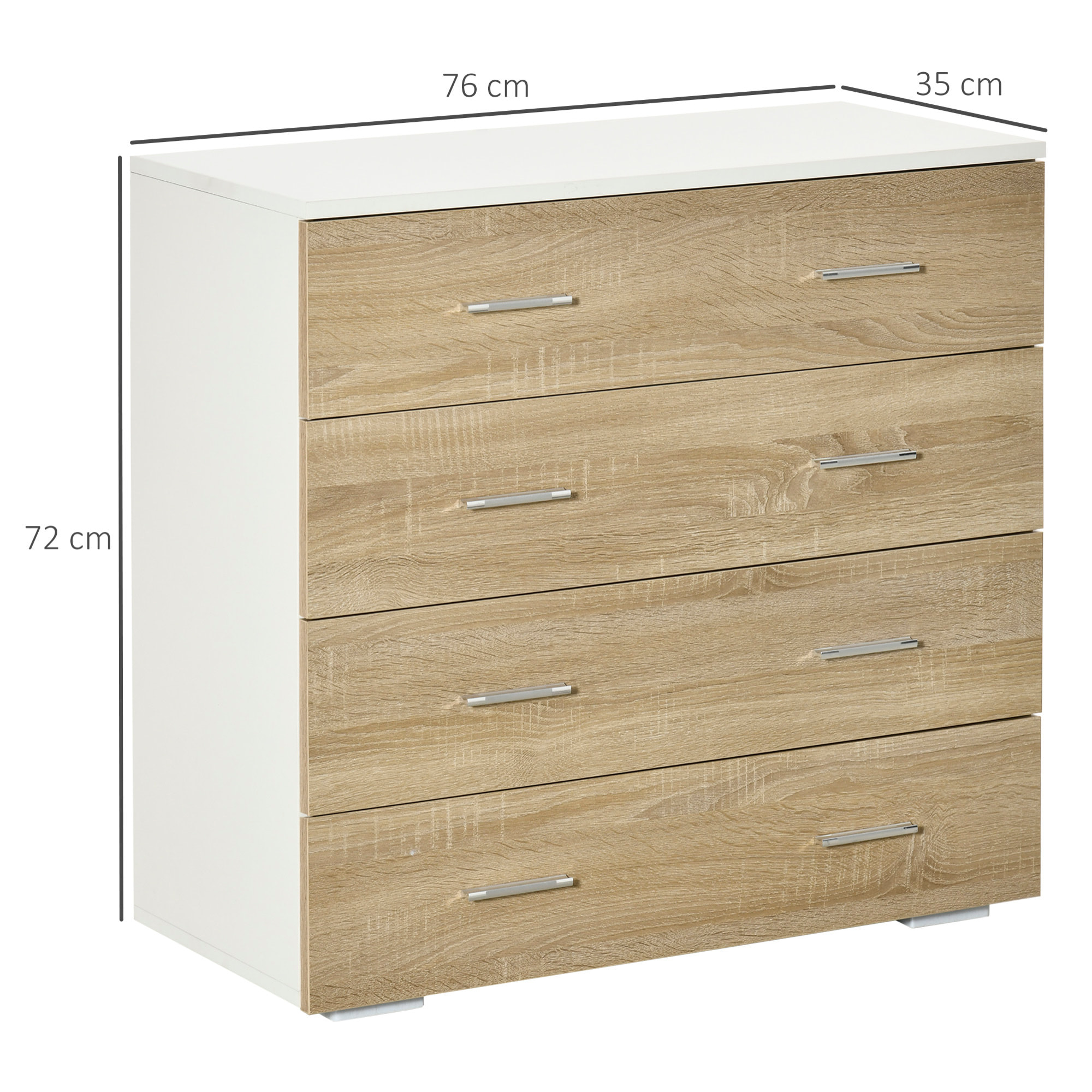 Commode meuble de rangement style contemporain 4 tiroirs 76 x 35 x 72 cm blanc et couleur bois