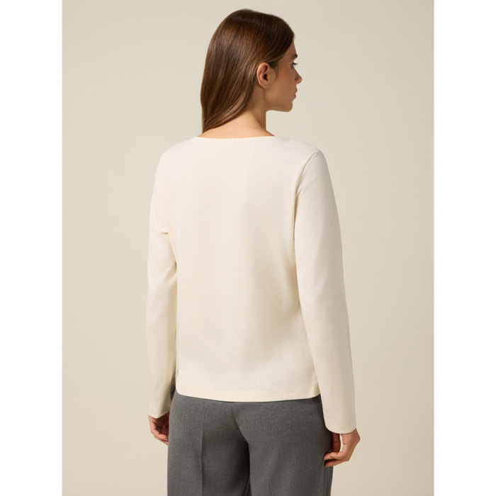 Oltre - Camiseta con estampado y aplicaciones - Blanco