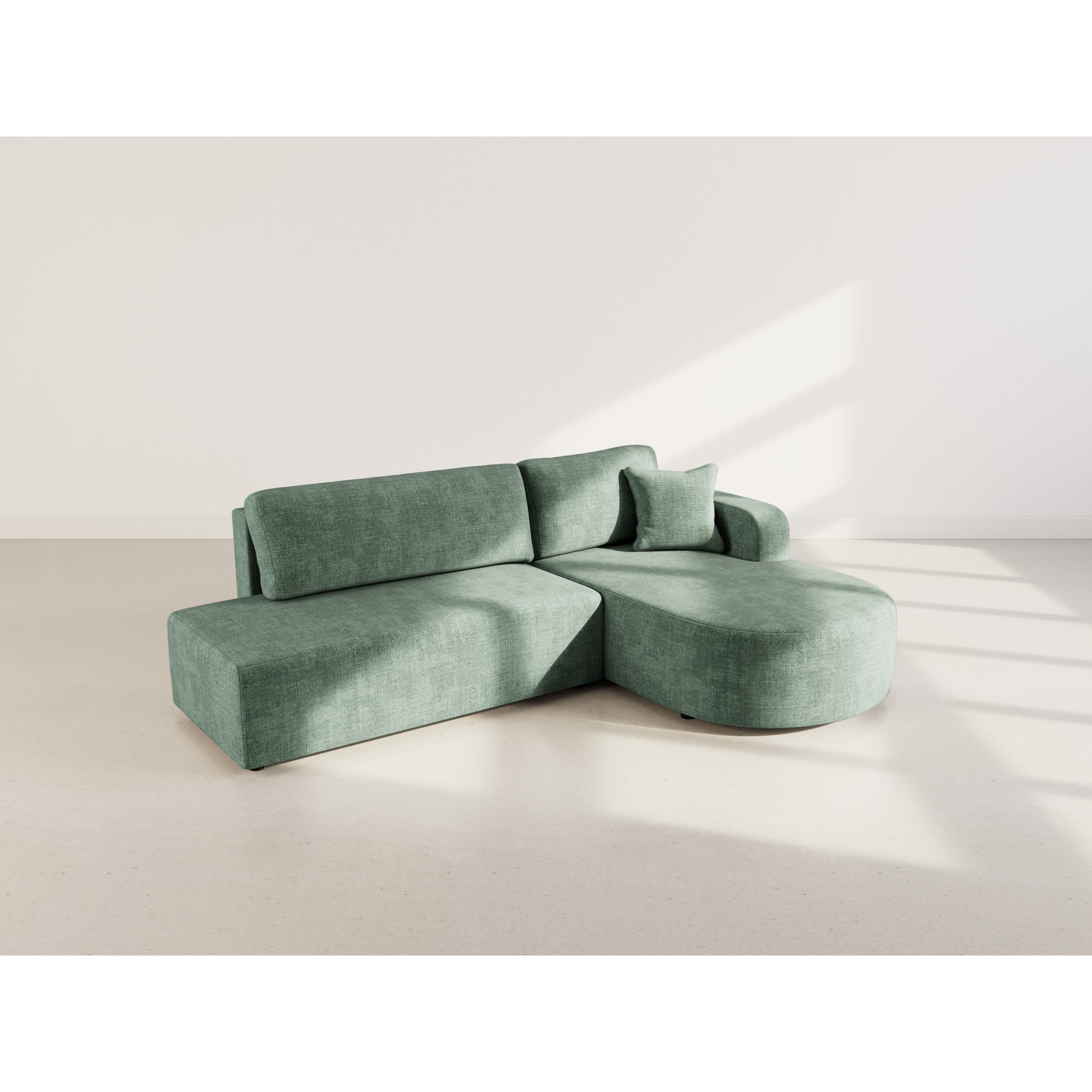 Miro - Canapé d'angle droit 4 places convertible avec coffre en velours texturé - Vert