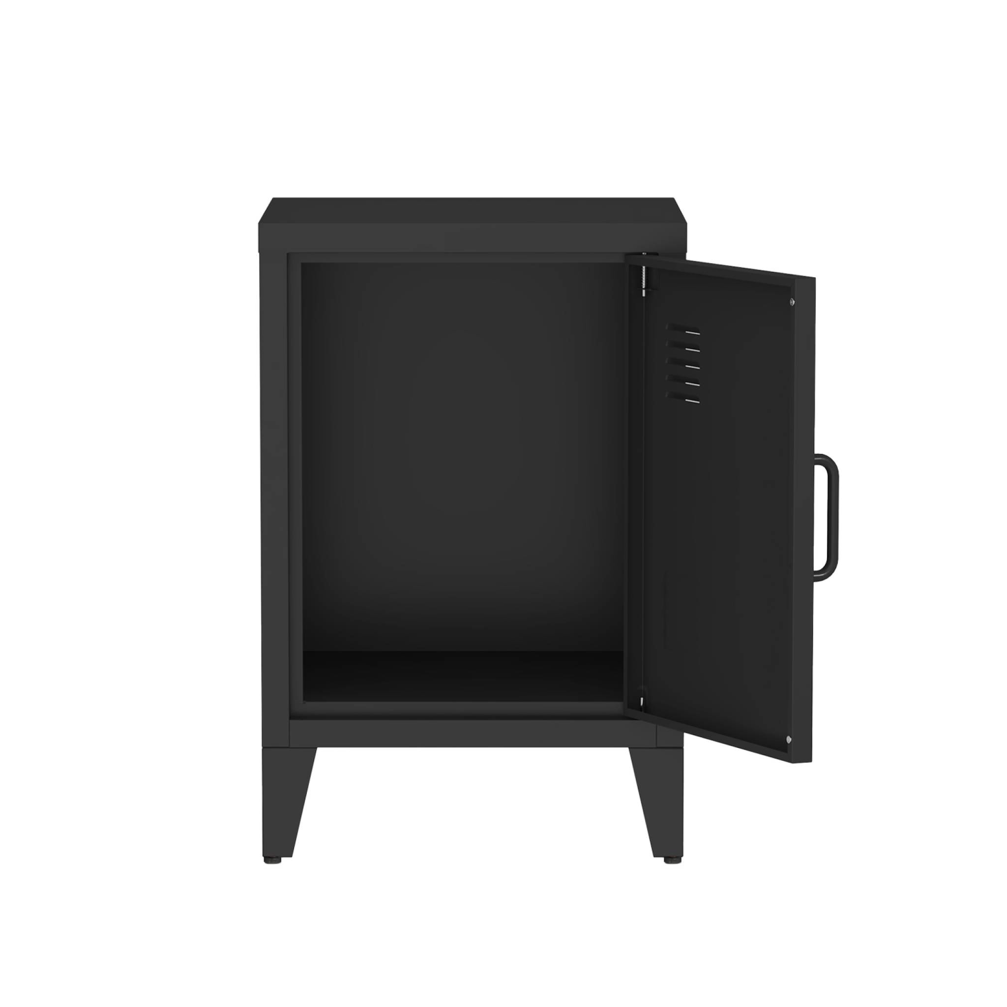 Lot de 2 tables de chevet en acier 1 porte. Noire. casier. L 38 x P 38 x H 55.7 cm