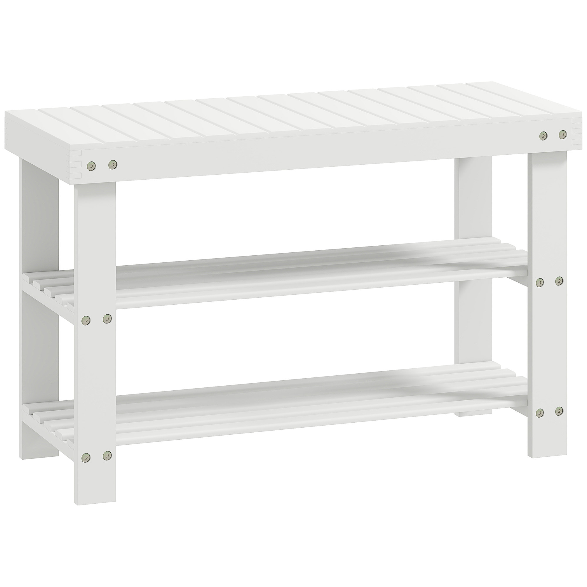Banc à chaussures 2 étagères dim. 70L x 28l x 45H cm bois bambou blanc