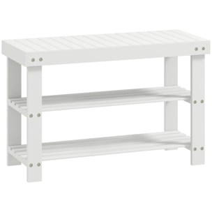 Banc à chaussures 2 étagères dim. 70L x 28l x 45H cm bois bambou blanc