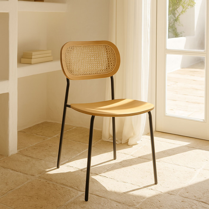 Lot de 2 chaises en bois naturel et pieds en métal noir NOSARA