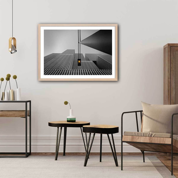 Affiche deco ""ville feu jaune"" Affiche + cadre en bois - Chêne