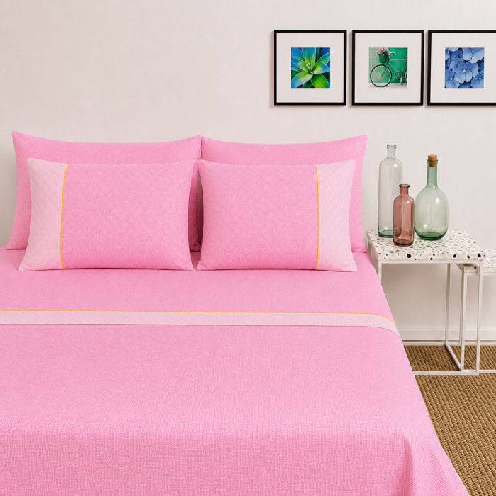 BASSETTI Completo letto 100% Cotone Fantasie Geometriche_Matrimoniale_ Ruby Rosa
