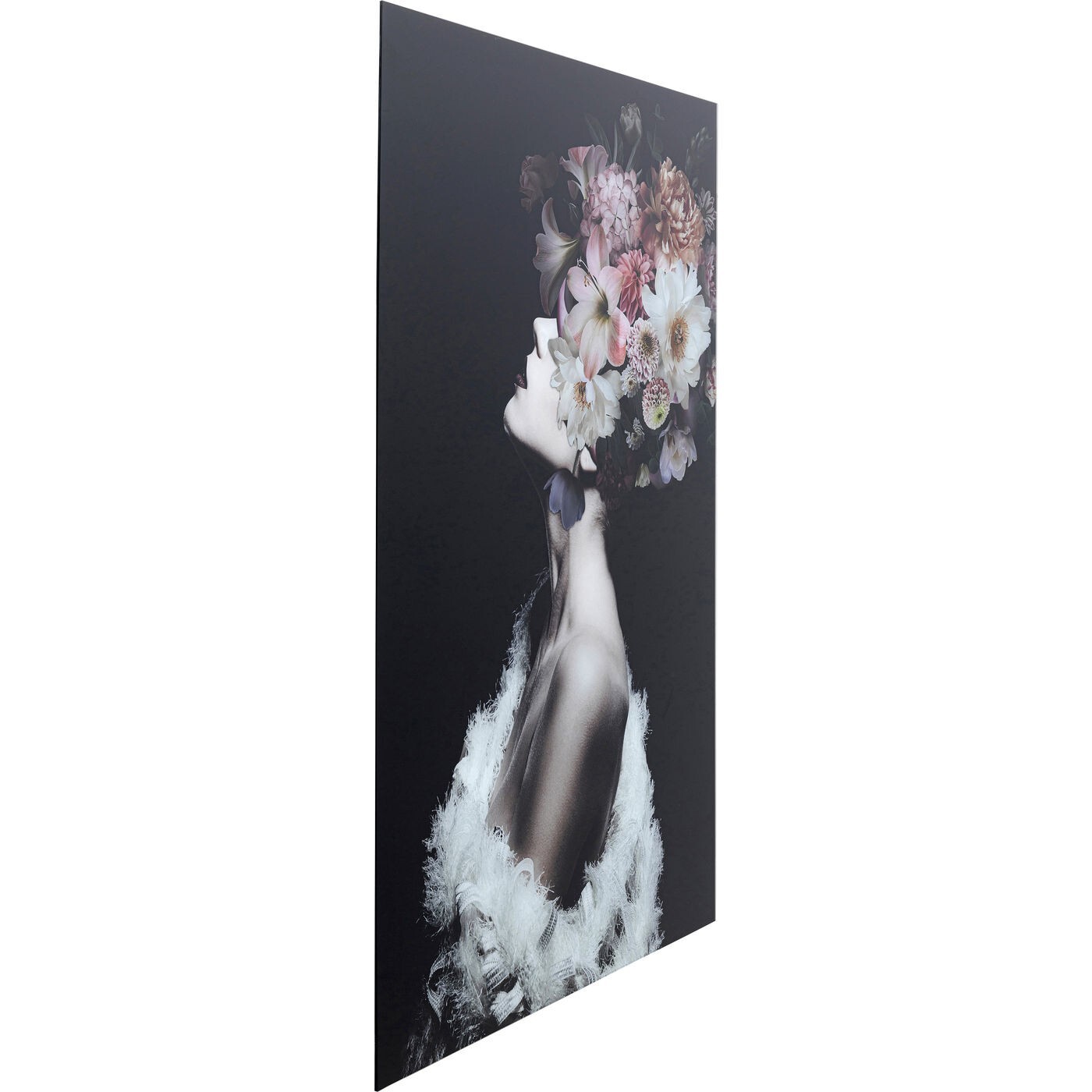 Tableau en verre femme fleurs roses 80x120cm Kare Design