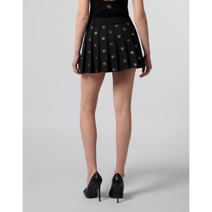 PHILIPP PLEIN Pleated Mini Skirt Small Monogram Strass Monogram Strass