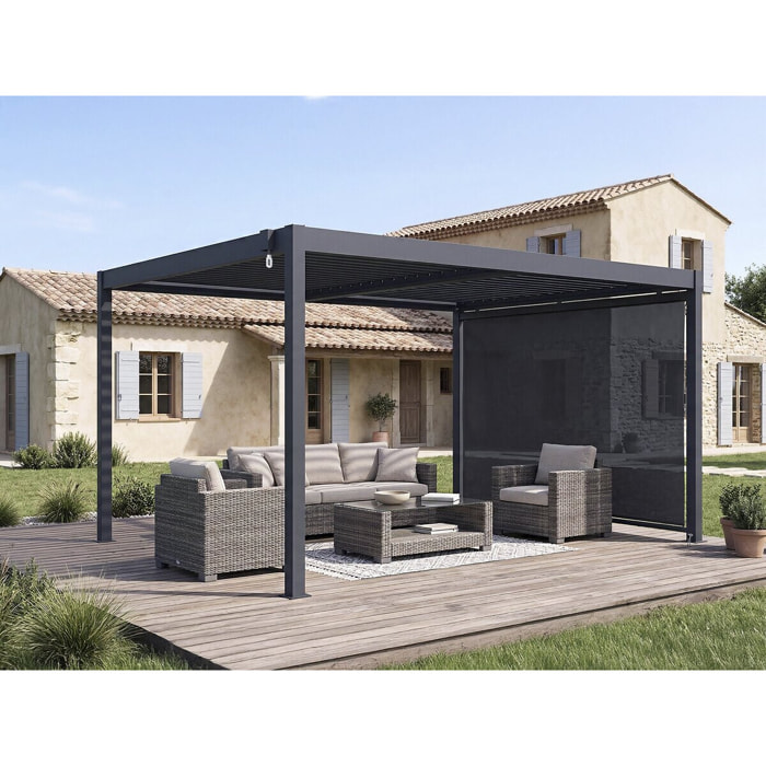 Pergola bioclimatique avec store en aluminium "Windsor" - 3 x 4 m - Gris