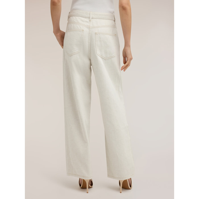 Motivi - Pantaloni barrel in drill misto lino - Bianco