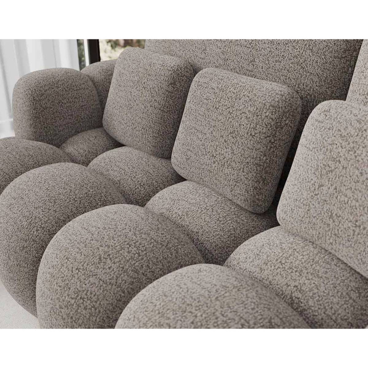 Dorian - Canapé droit 3 places convertible avec coffre en tissu bouclette - Taupe