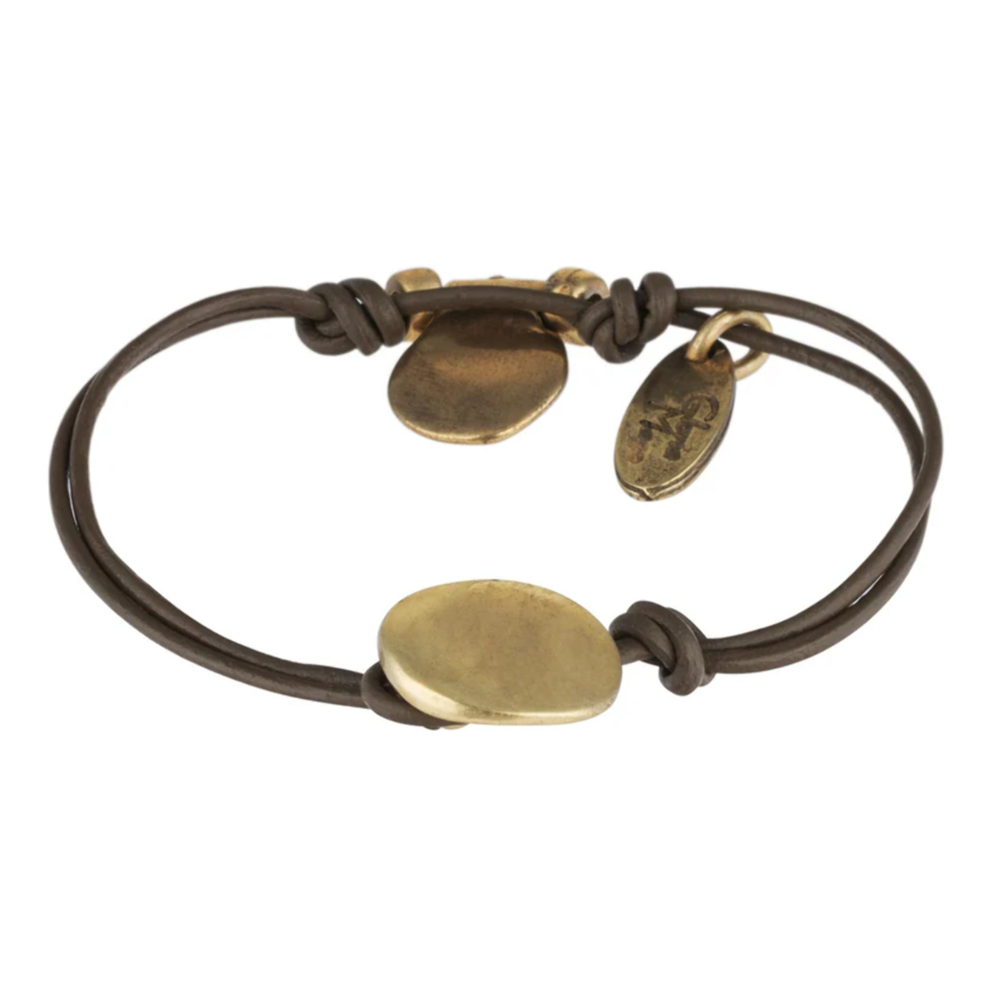 Pulsera cuero marrón dorado "Basic" color oro