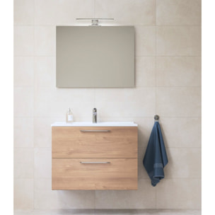 Mia ensemble meuble 79x61x39,5 cm avec miroir, lavabo et éclairage LED, Chêne (MIASET80D)
