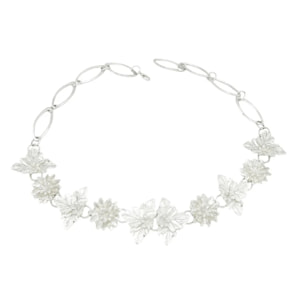 Cinturón Rosetones Flor 3D en cadena plata chapado