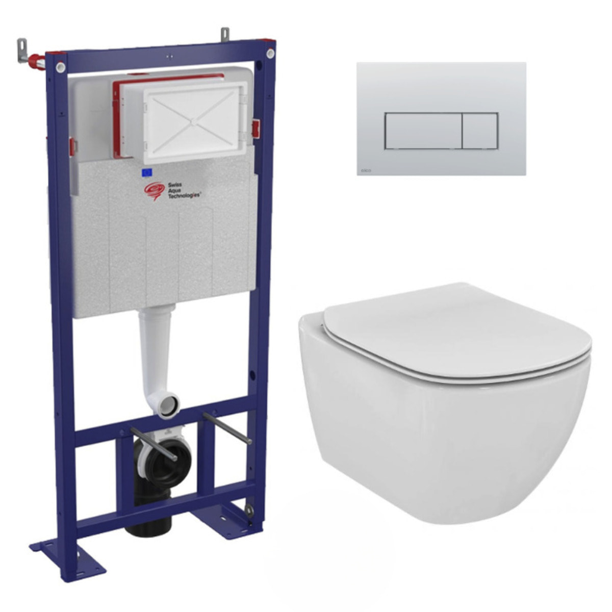 Pack WC Bâti autoportant + WC Ideal Standard Tesi Aquablade sans bride + Plaque Chrome mat (SMART-Tesi-572)