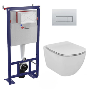Pack WC Bâti autoportant + WC Ideal Standard Tesi Aquablade sans bride + Plaque Chrome mat (SMART-Tesi-572)