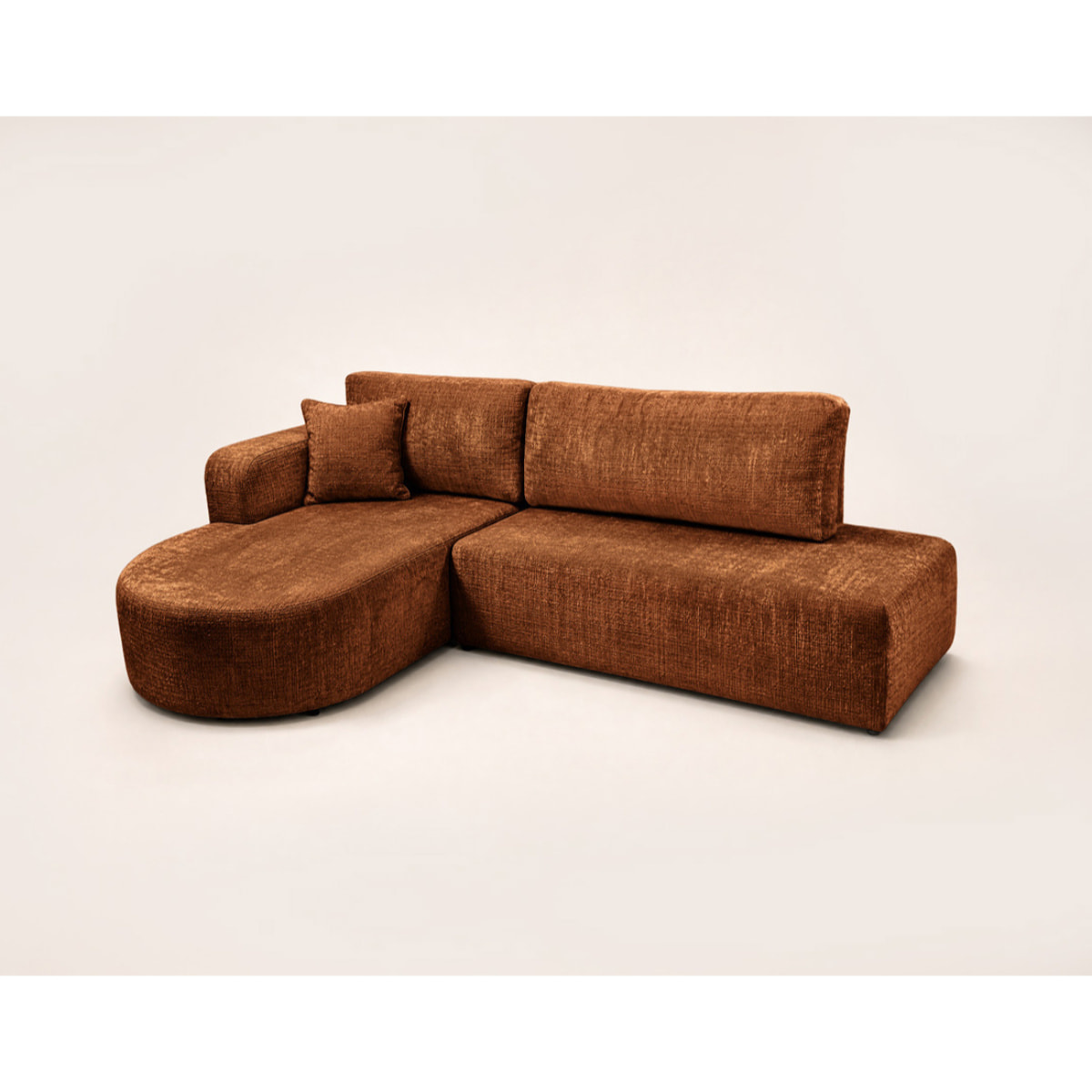 Miro - Canapé d'angle gauche 4 places convertible avec coffre en velours texturé - Rouille