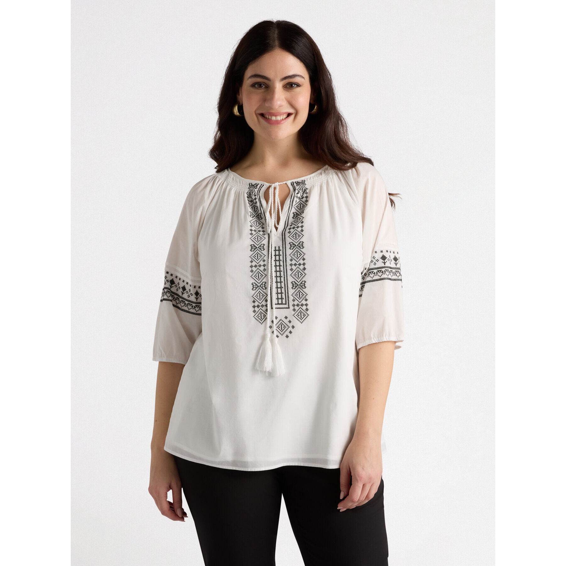 Fiorella Rubino - Blusa con bordado étnico - Blanco