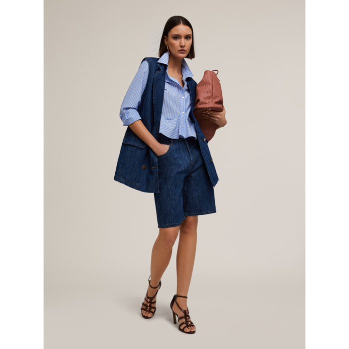 Motivi - Gilet doppiopetto over in denim misto lino - Blu