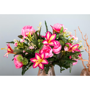 Bouquetcon Peonie. Altezza 51 Cm - Pezzi 3 - 20X60X20cm - Colore: Rosa - Bianchi Dino - Fiori Artificiali