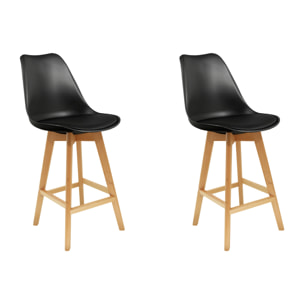 Chaise De Bar Noire Pieds Bois - Lot De 2