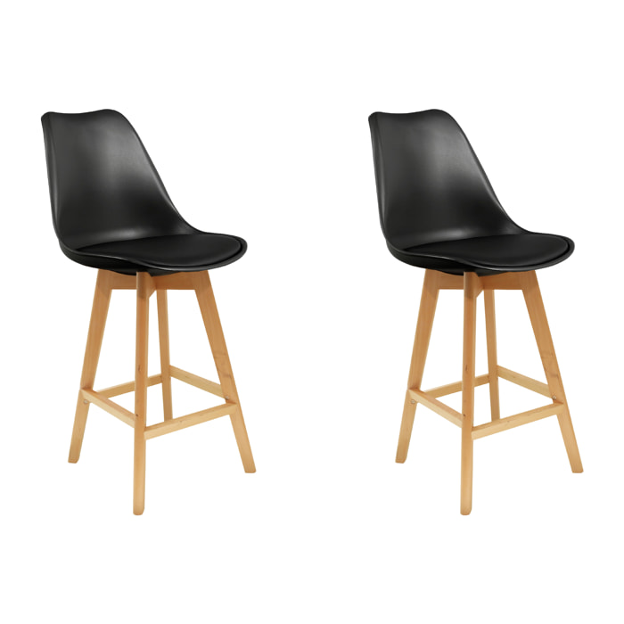 Chaise De Bar Noire Pieds Bois - Lot De 2