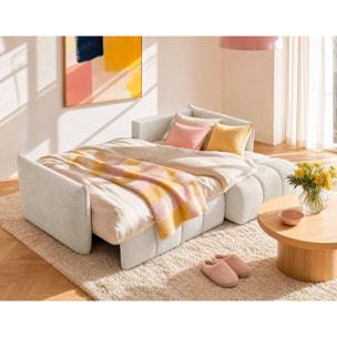 Ambroise - Canapé d'angle droit 4 places convertible avec coffre en velours texturé - Beige