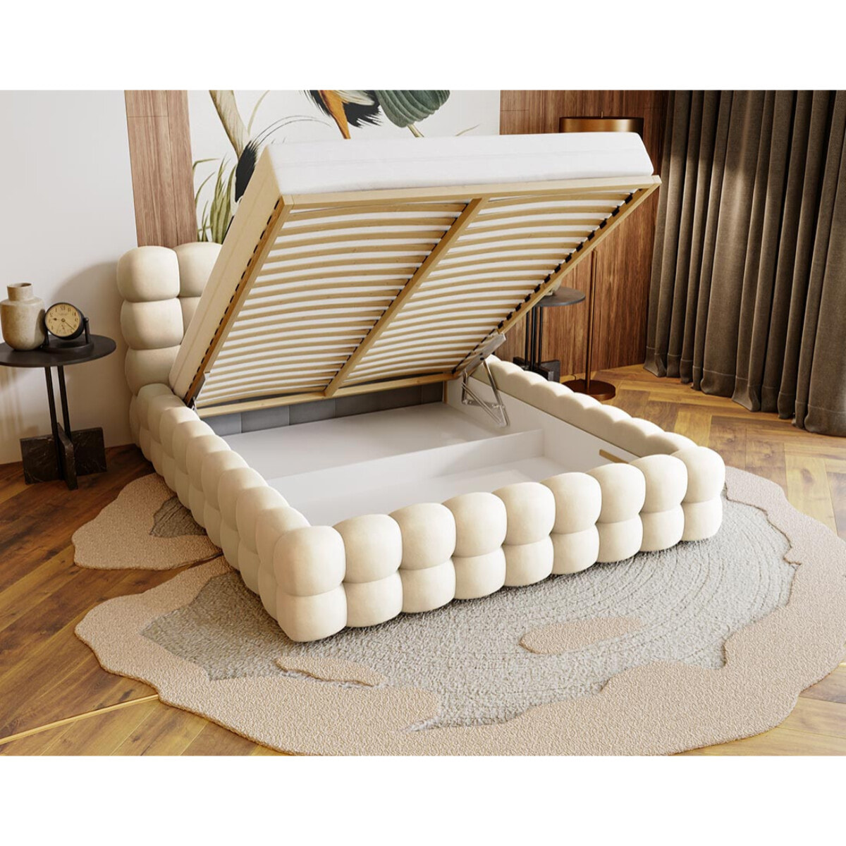 Darling - lit coffre - 140x200 cm - sommier inclus - en velours - Beige