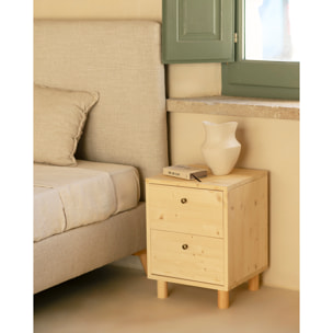 Table de chevet en bois massif avec deux tiroirs en ton naturel de 51x38cm Hauteur: 50.5 Longueur: 37.5 Largeur: 36