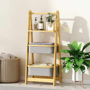 Estantería para Baño Plegable de Bambú, Estante de Baño con 2 Cestos para Ropa Sucia, Estante Abierto, para Dormitorio, Lavadero, Gris