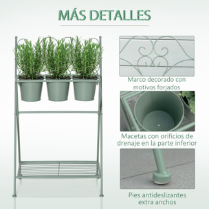 Soporte Metal para Plantas Flores Plegable con 3 Macetas y Estante 47x37x78,5 cm