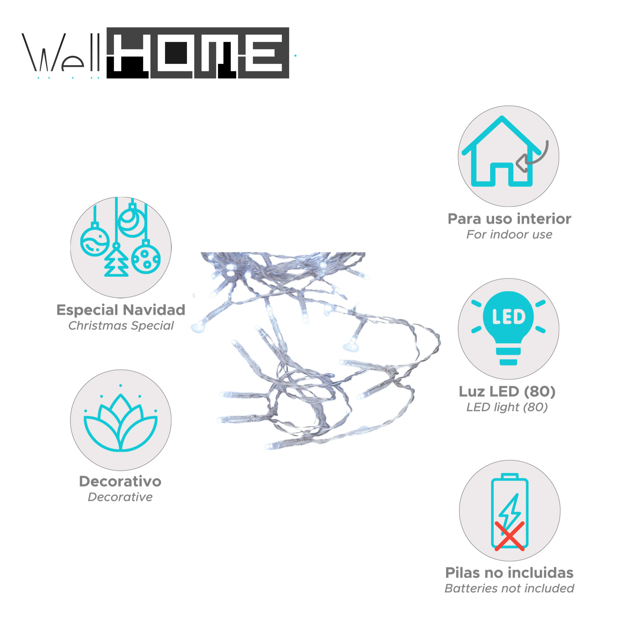 guirnalda con 80 luces led blanco con cable transparente