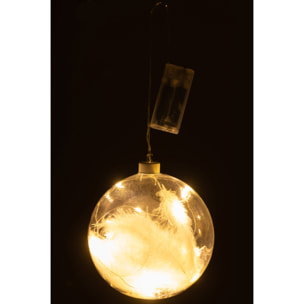 J-Line décoration Boule Plumes - verre - blanc - large - LED