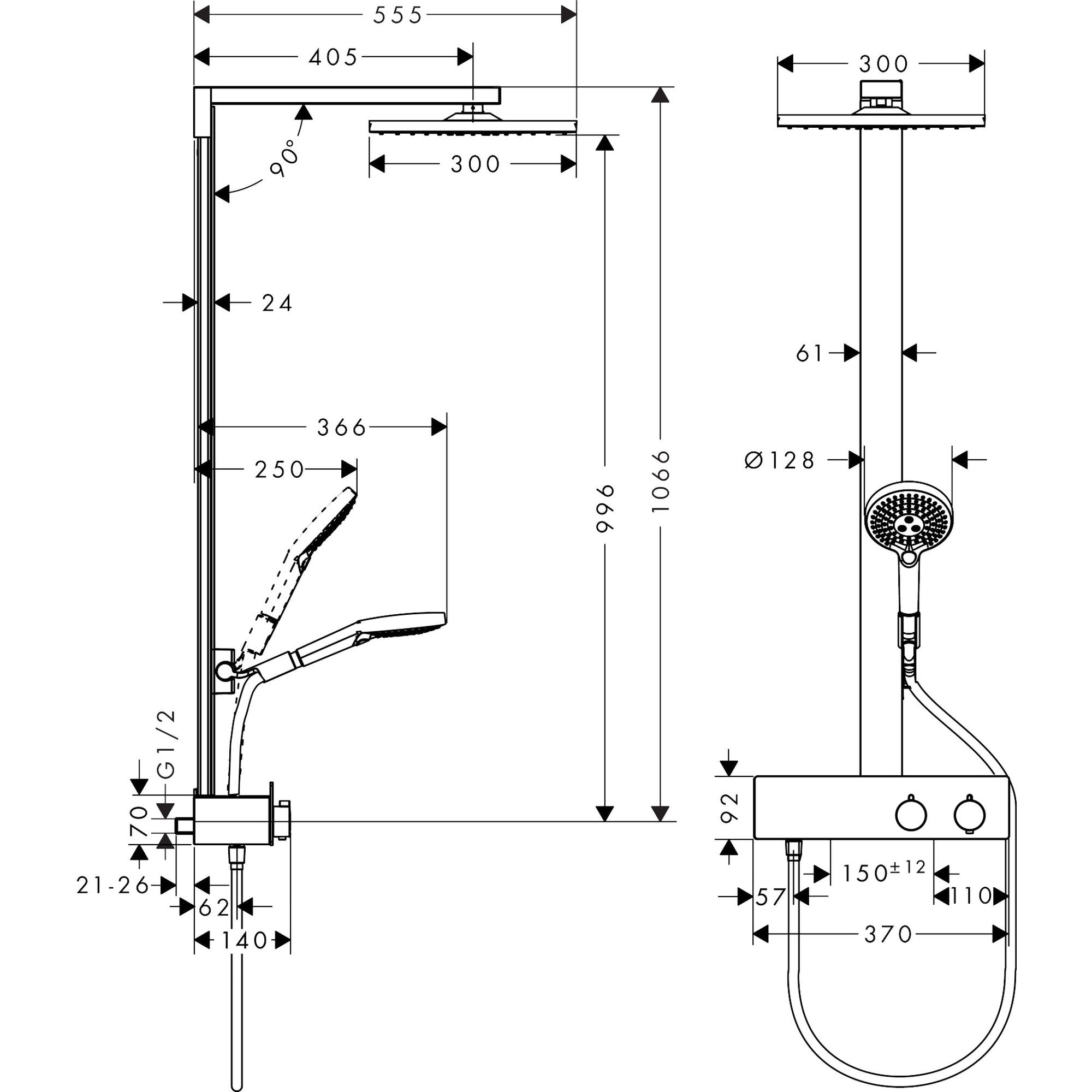 Colonne de douche 300 avec mitigeur thermostatique ShowerTablet 350 chromé Raindance E