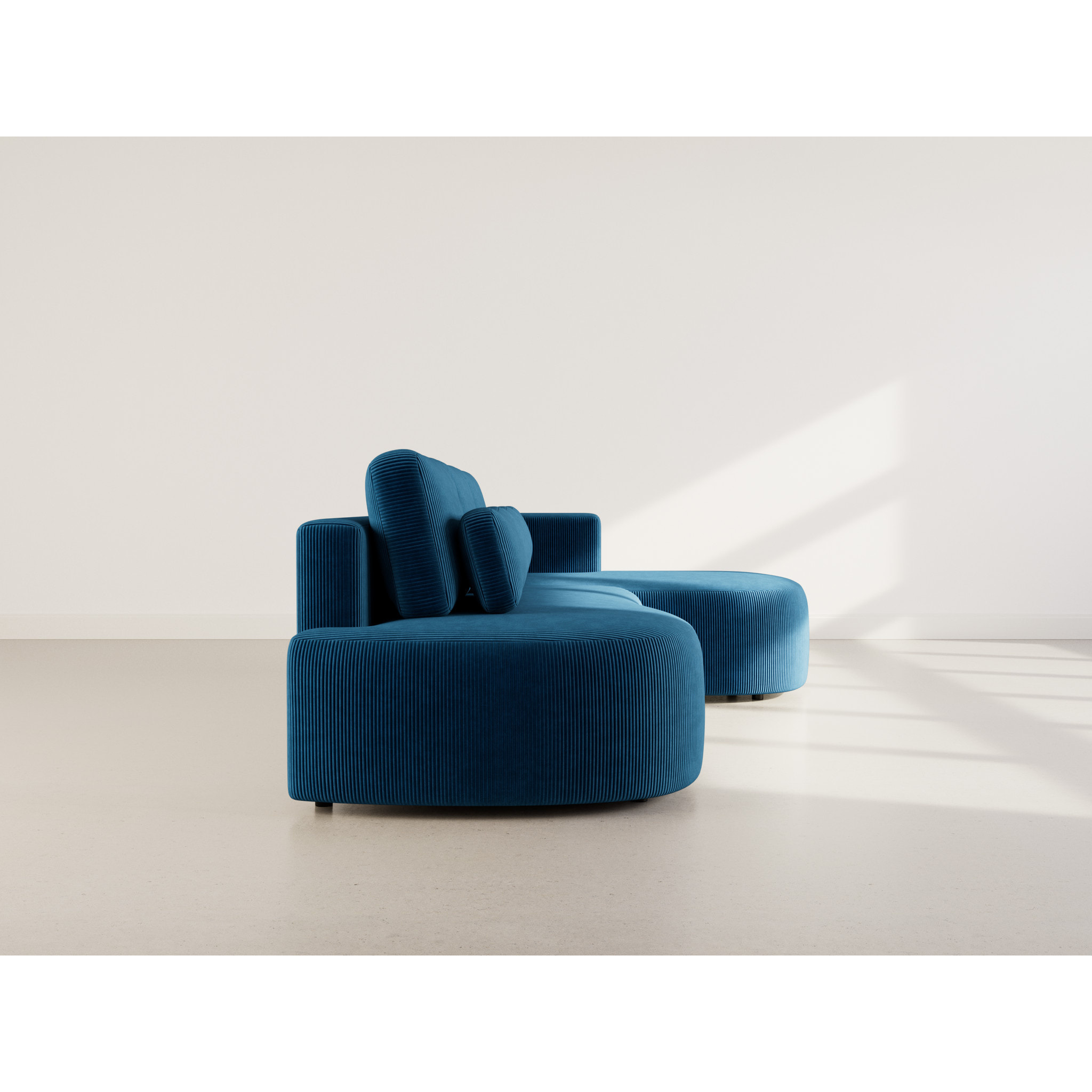 Mahina - canapé d'angle droit 4 places convertible avec coffre en velours côtelé - Bleu