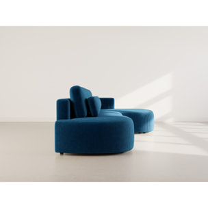 Mahina - canapé d'angle droit 4 places convertible avec coffre en velours côtelé - Bleu