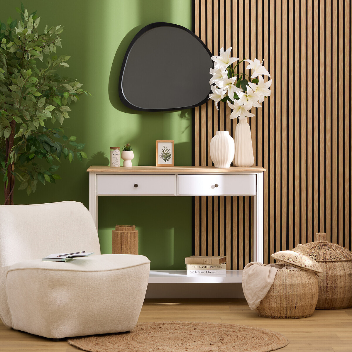 Panneau décoratif mural Colva beige fond noir 240x60cm