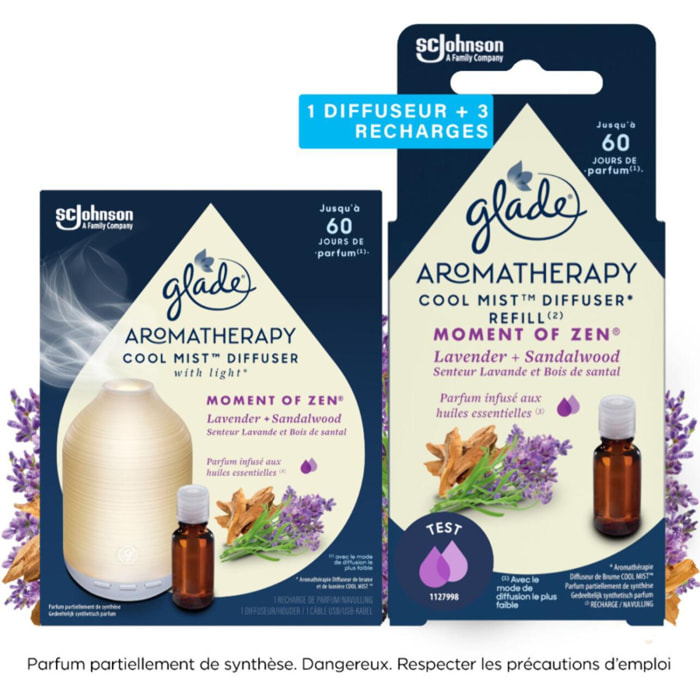 Glade® Aromatherapy - Diffuseur + 2 recharges MOMENT OF ZEN® Lavande & Bois de Santal