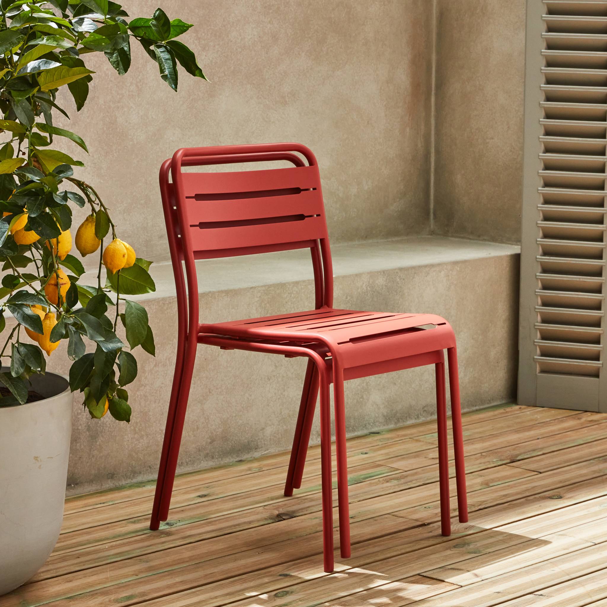 Table de jardin métal + 2 assises terracotta Amélia