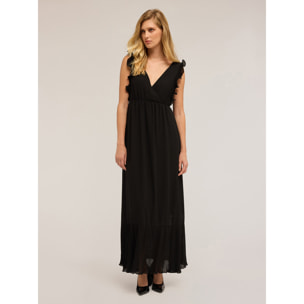 Motivi - Vestido largo con borde plisado - Negro