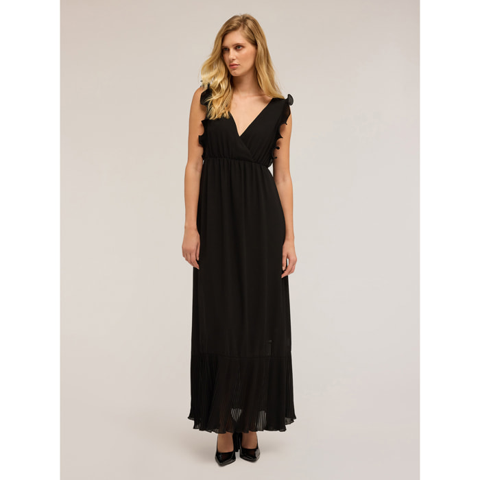Motivi - Vestido largo con borde plisado - Negro