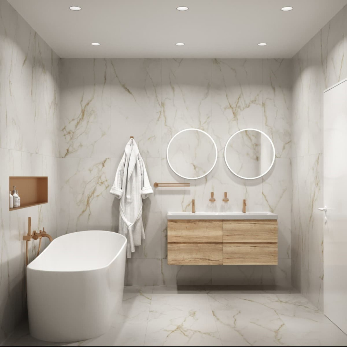 Miroir mural rond de 60 cm, avec éclairage LED et capteur, bord transparent lumineux, mémoire réglages (SATZFULED60)