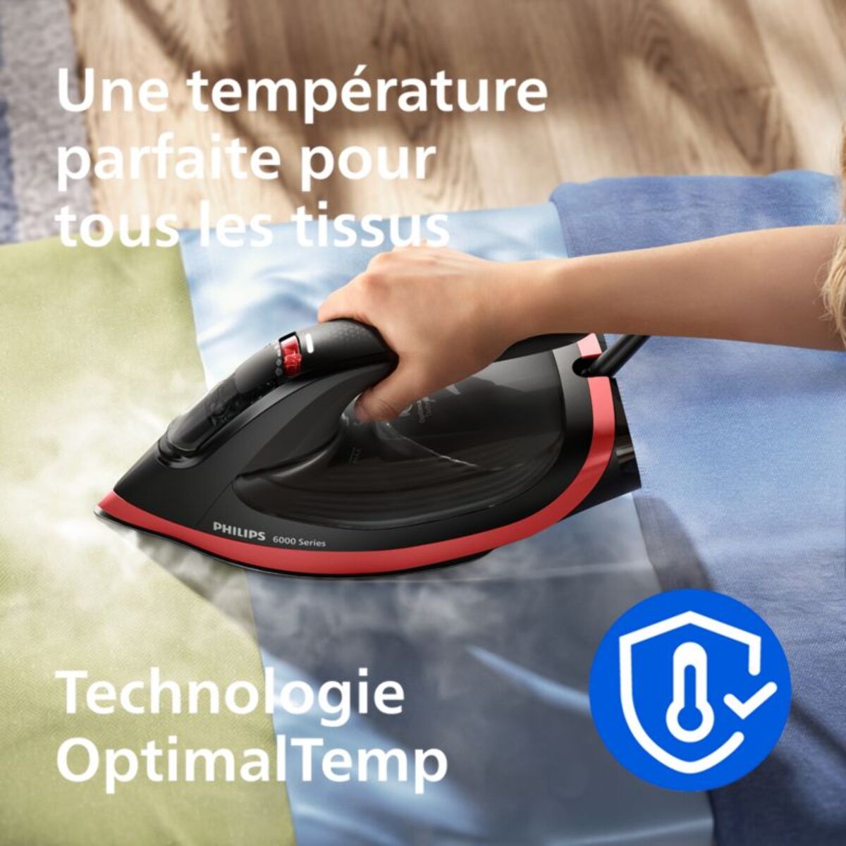 Fer à repasser PHILIPS DST6130/40 fer à vapeur Série 6000 Noir/Rouge, 2600W