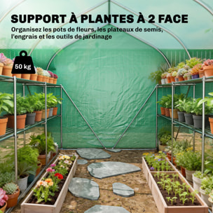 Serre tunnel de jardin étagères 6 fenêtres bâche PE acier vert