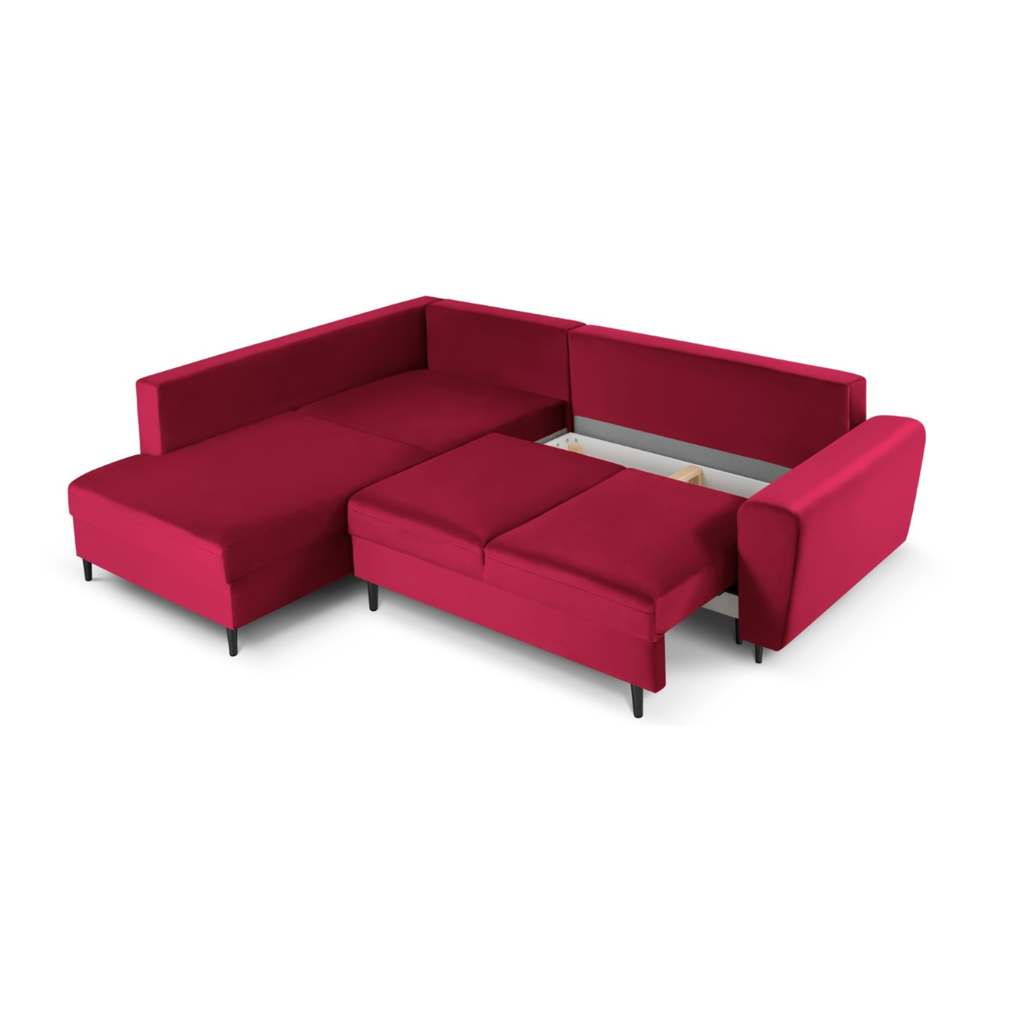 Canapé d'angle gauche convertible avec coffre de rangement "Kyoto" 5 places en velours rouge