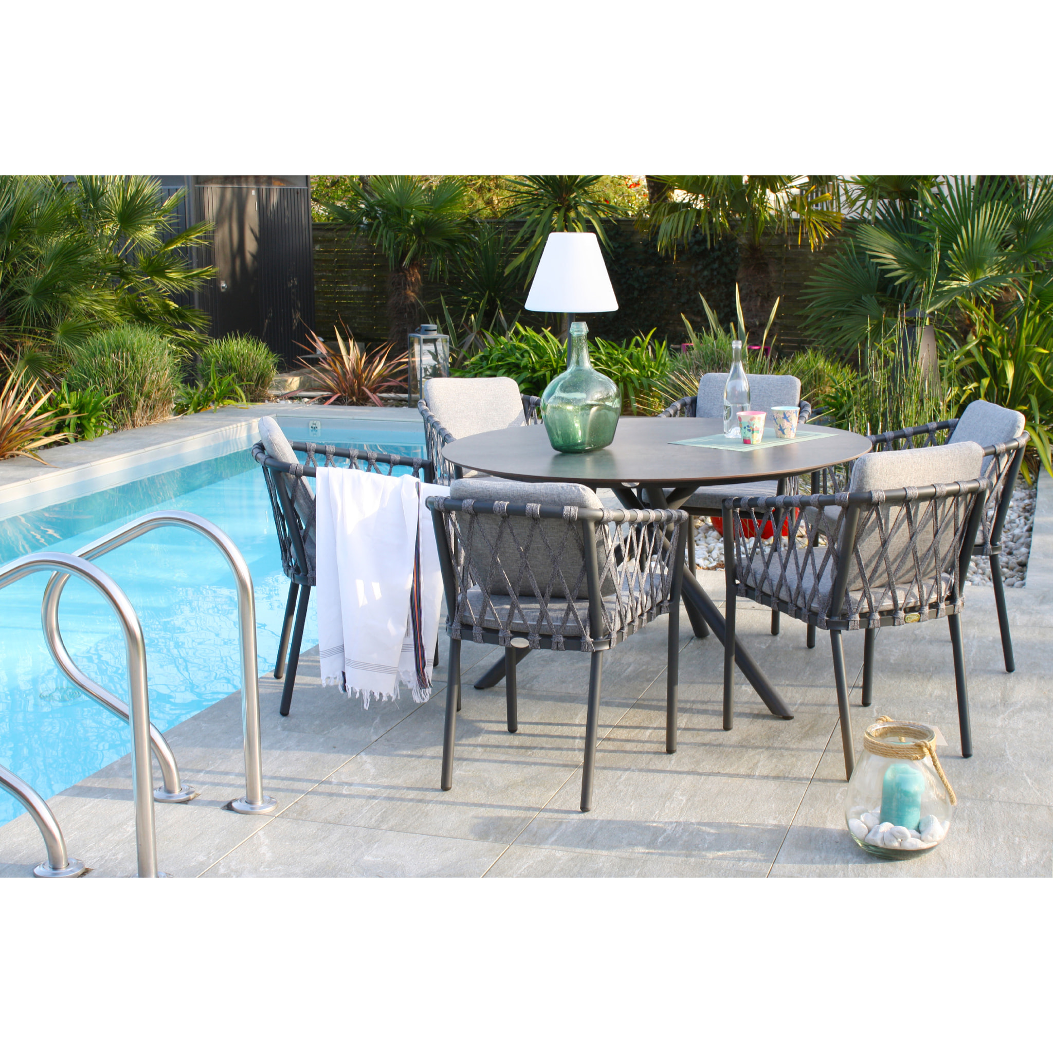 PILAT - Ensemble repas de jardin 6 places en aluminium gris anthracite