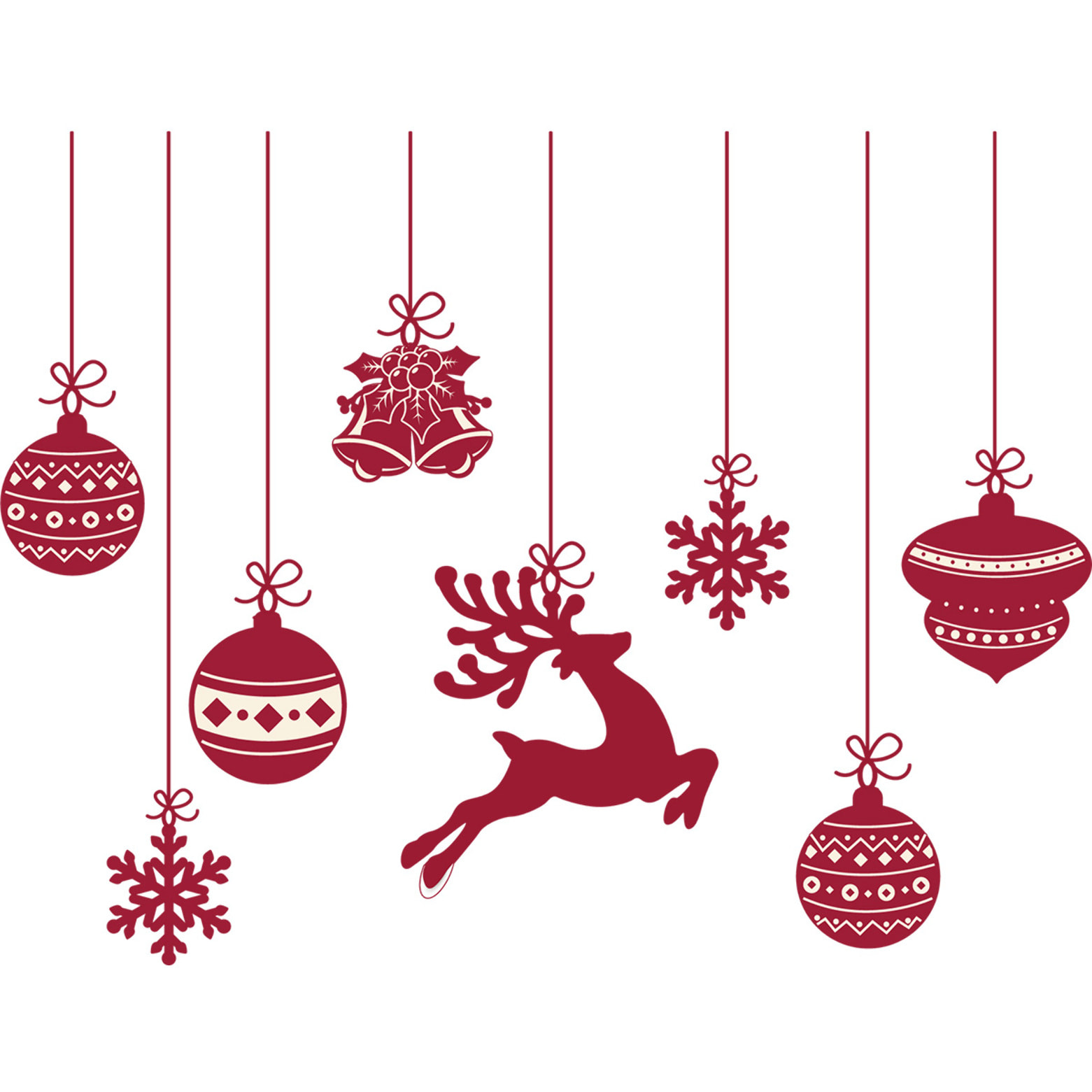 Sticker Noël cerfs et boules de Noël - Autocollants stickers adhésifs noël - décoration fêtes