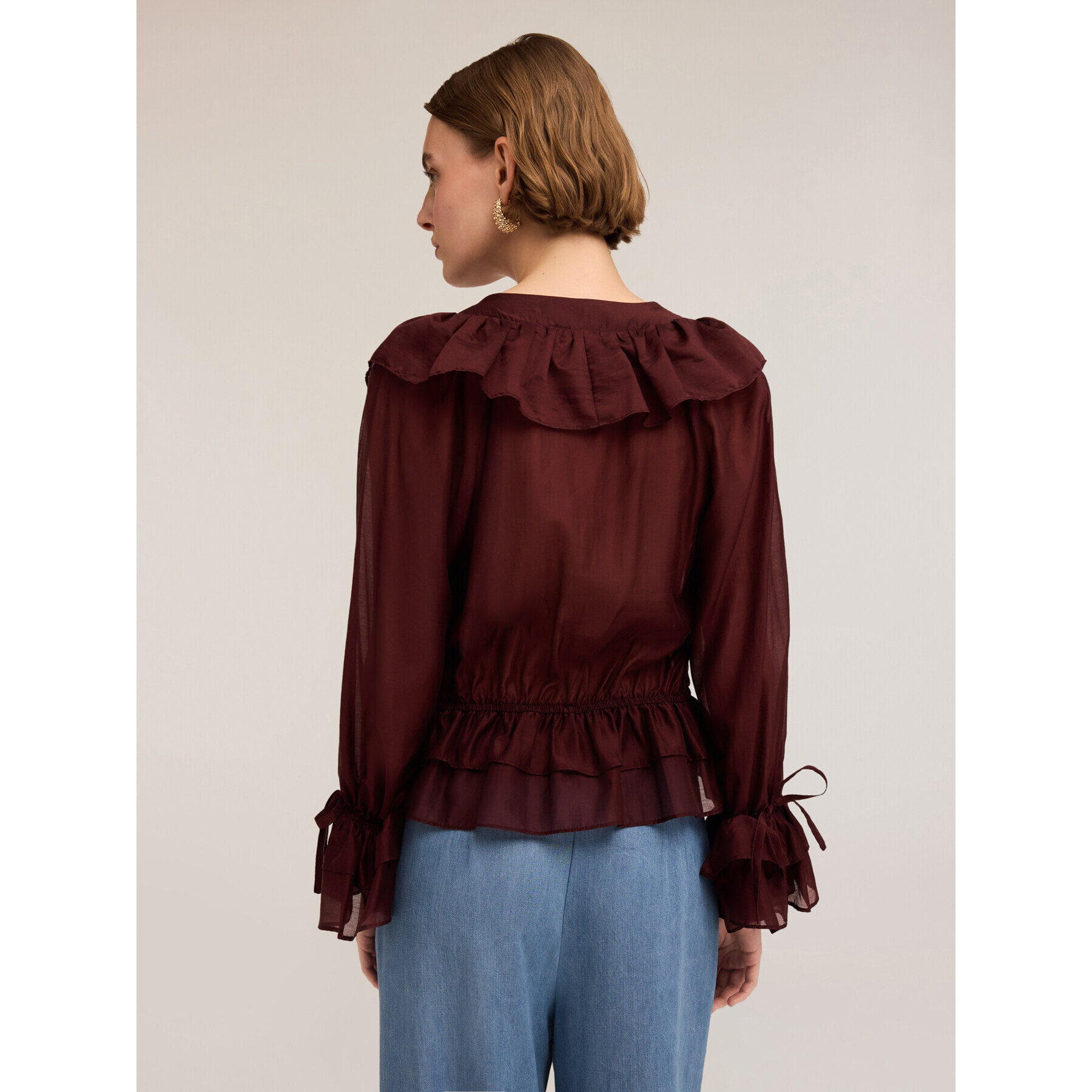 Motivi - Blusa de voile con volantes - Burgundy