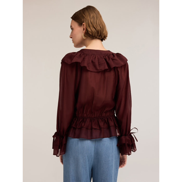 Motivi - Blusa de voile con volantes - Burgundy